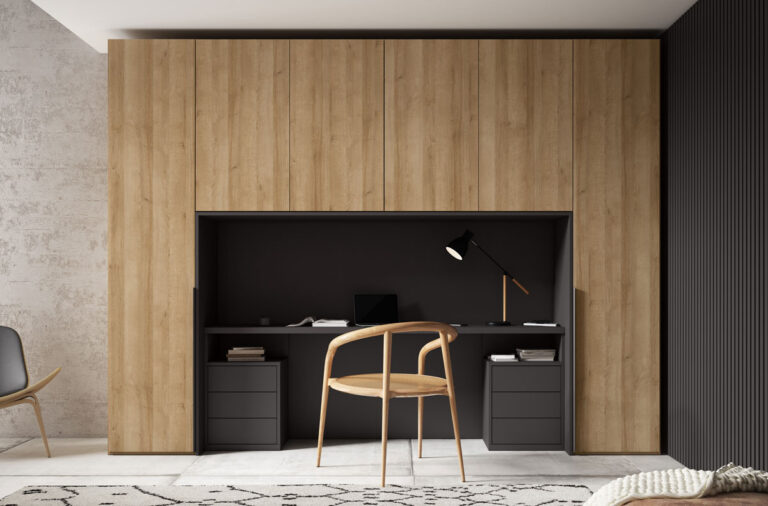 Armari amb escriptori negre i fusta - Mobles Abitare